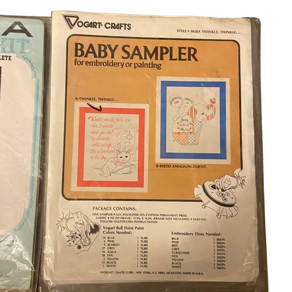 6951 VTG Set of 3 Cross Stitch Kits Sewing Pattern Bucilla, Vogart Baby Sampler